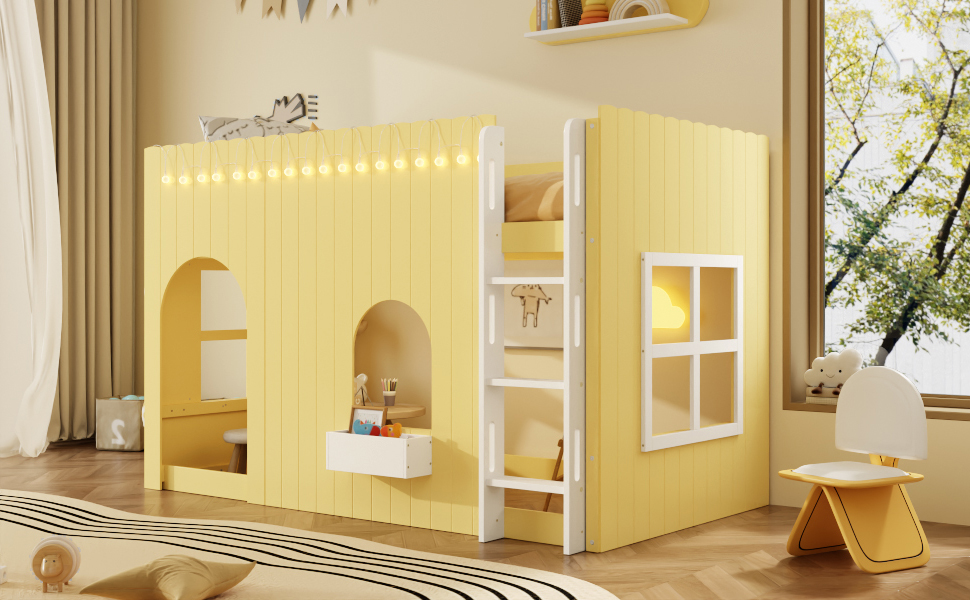 Twin Size Kids Loft Bed With Warm Led Light String 13 Twin Size Kids Loft Bed With Warm Led Light String