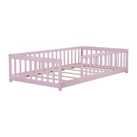 Twin Size Floor Bed with Fence without Door