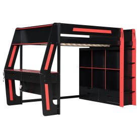 Full Size Gaming Loft Bed with Integrated Desk, Smart RGB LED Lights and USB Ports