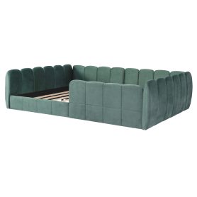 Full Size Velvet Upholstered Floor Bed