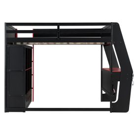 Full Size Gaming Loft Bed with Integrated Desk, Smart RGB LED Lights and USB Ports