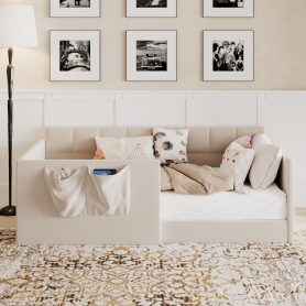 Velvet Upholstered Sofa Bed with High Side Panels and Side Entrance