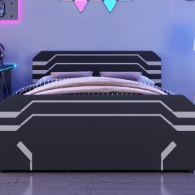Queen Size Upholstered Gaming Bed with Side-Lift Hydraulic Storage System