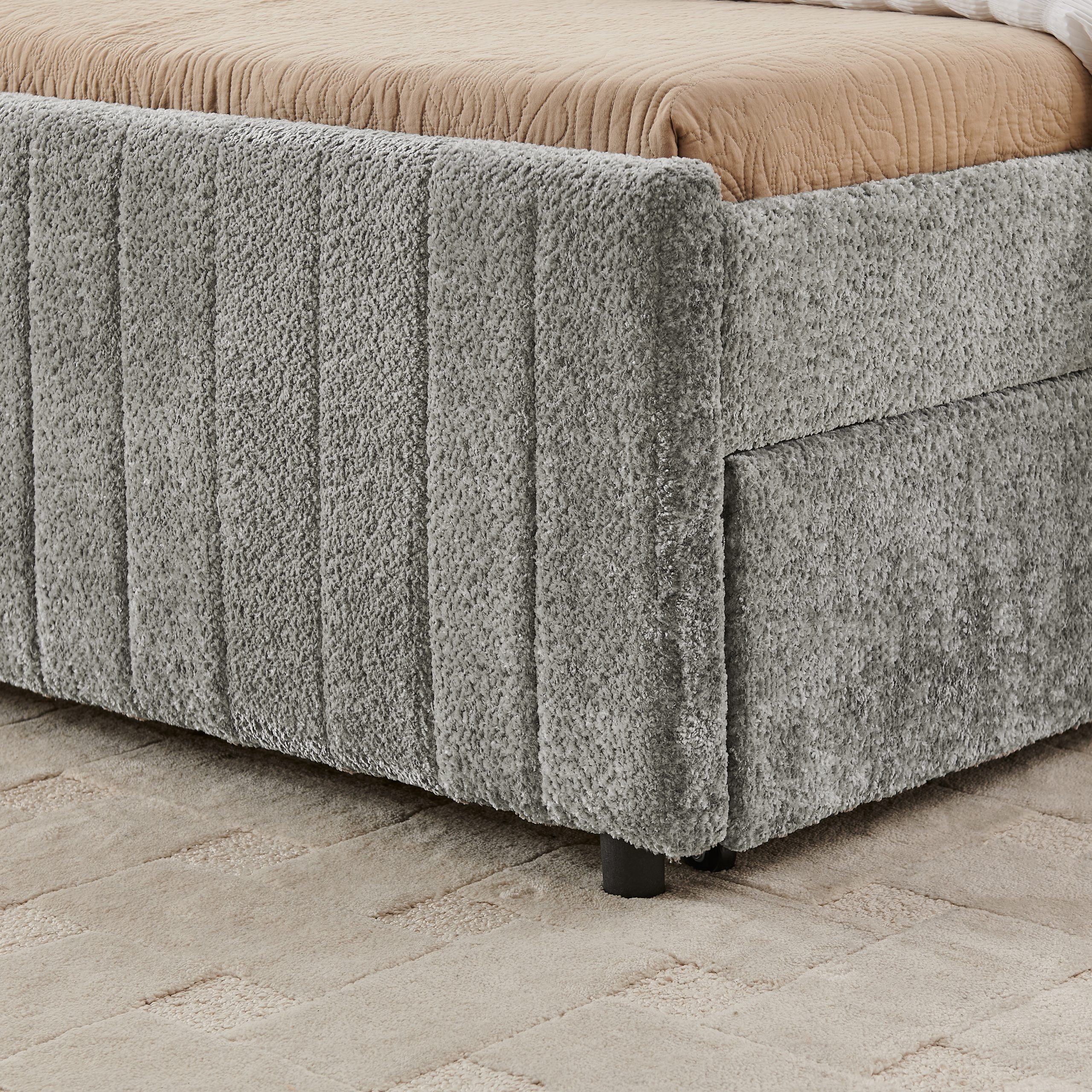 Twin Size Upholstered Bed with Vertical Channel Tufted Headboard & Nailhead Trim
