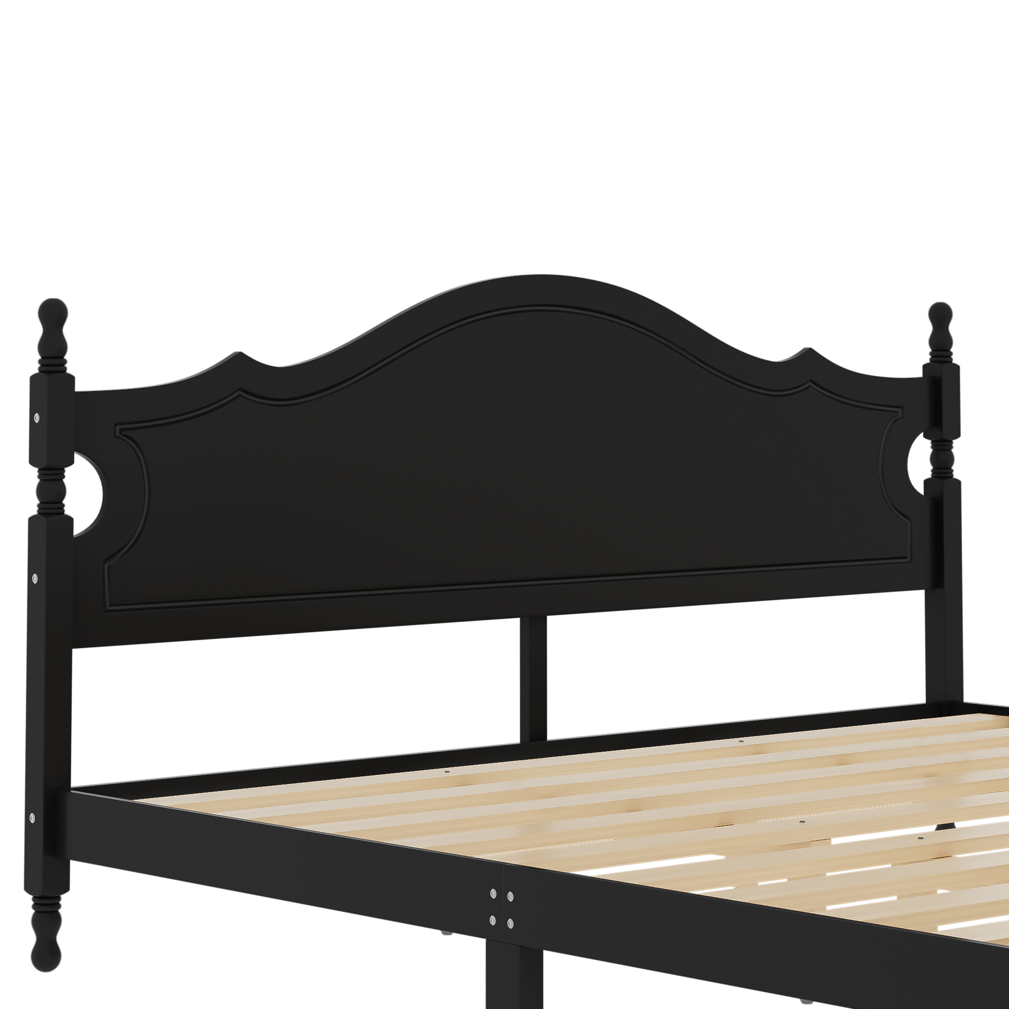 Retro Style Wooden Platform Bed with Wood Slats Support