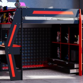 Full Size Gaming Loft Bed with Integrated Desk, Smart RGB LED Lights and USB Ports