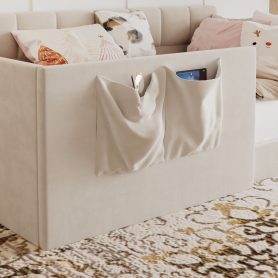 Velvet Upholstered Sofa Bed with High Side Panels and Side Entrance
