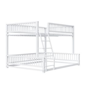 Full XL over Queen Floor Bunk Bed with Ladder and Safety Guardrails