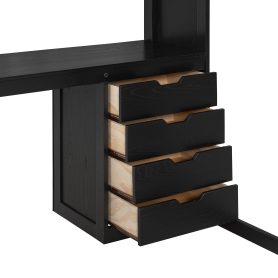 Full Size Solid Wood Loft Bed with L-Shaped Desk and 4 Drawers