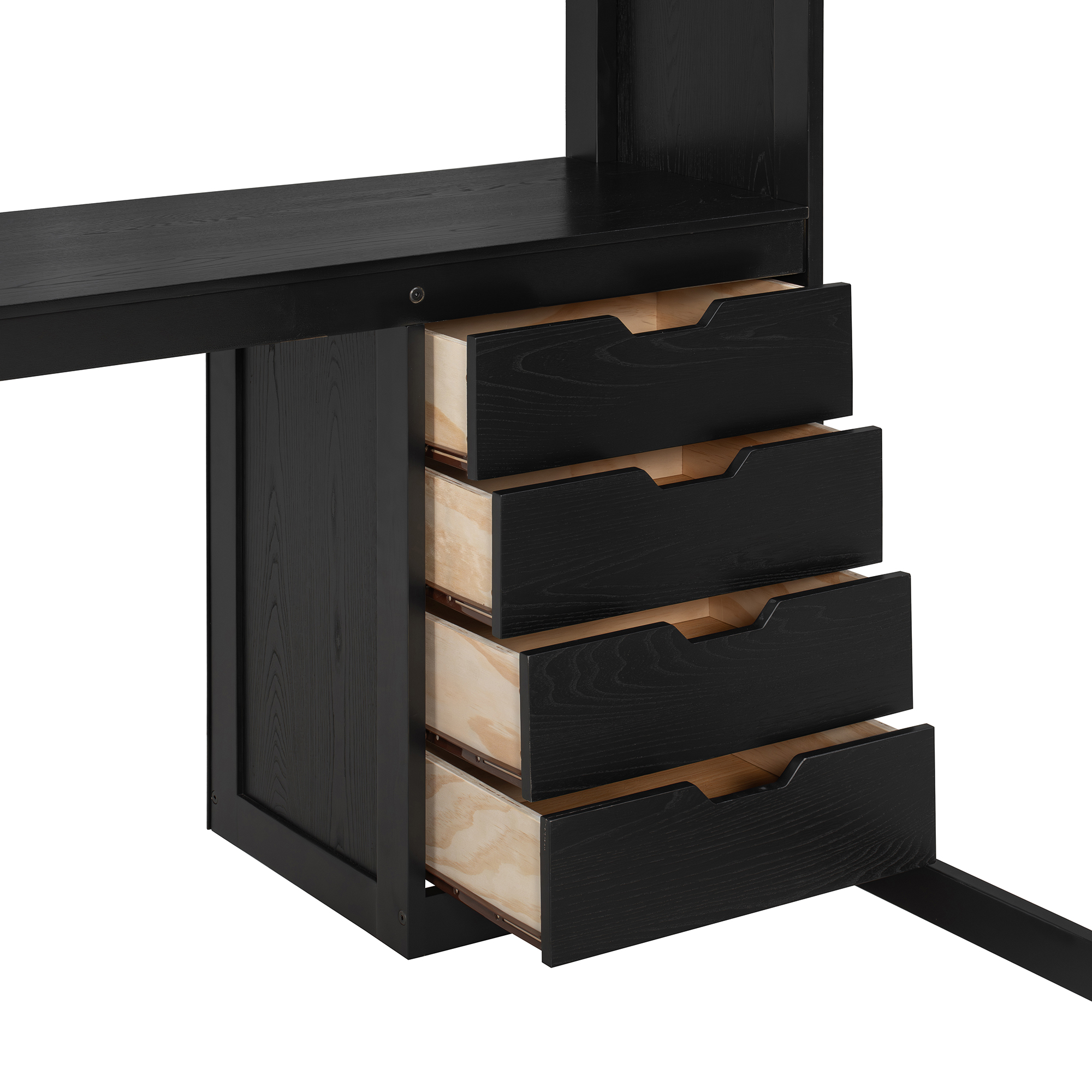 Full Size Solid Wood Loft Bed with L-Shaped Desk and 4 Drawers