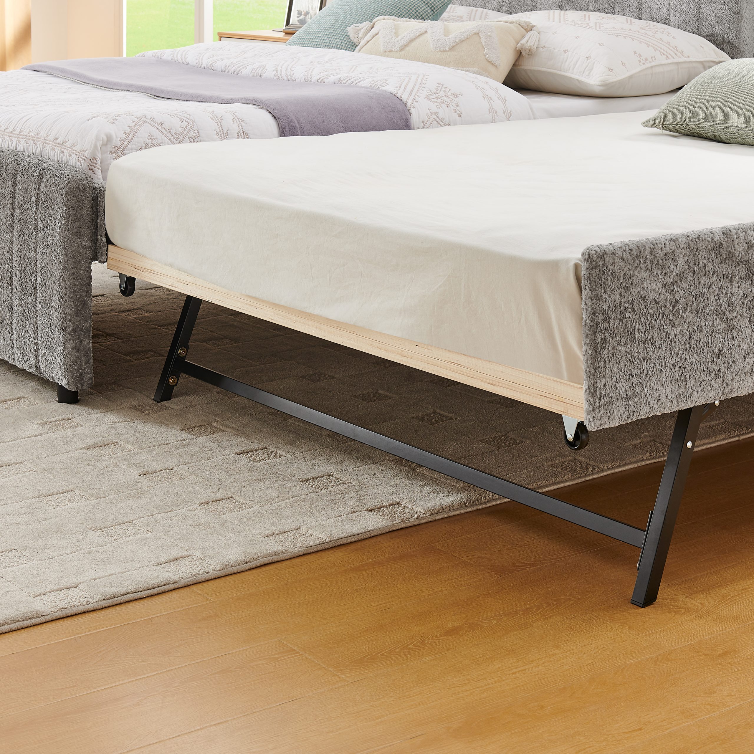 Full Size Upholstered Bed with Vertical Channel Tufted Headboard & Nailhead Trim