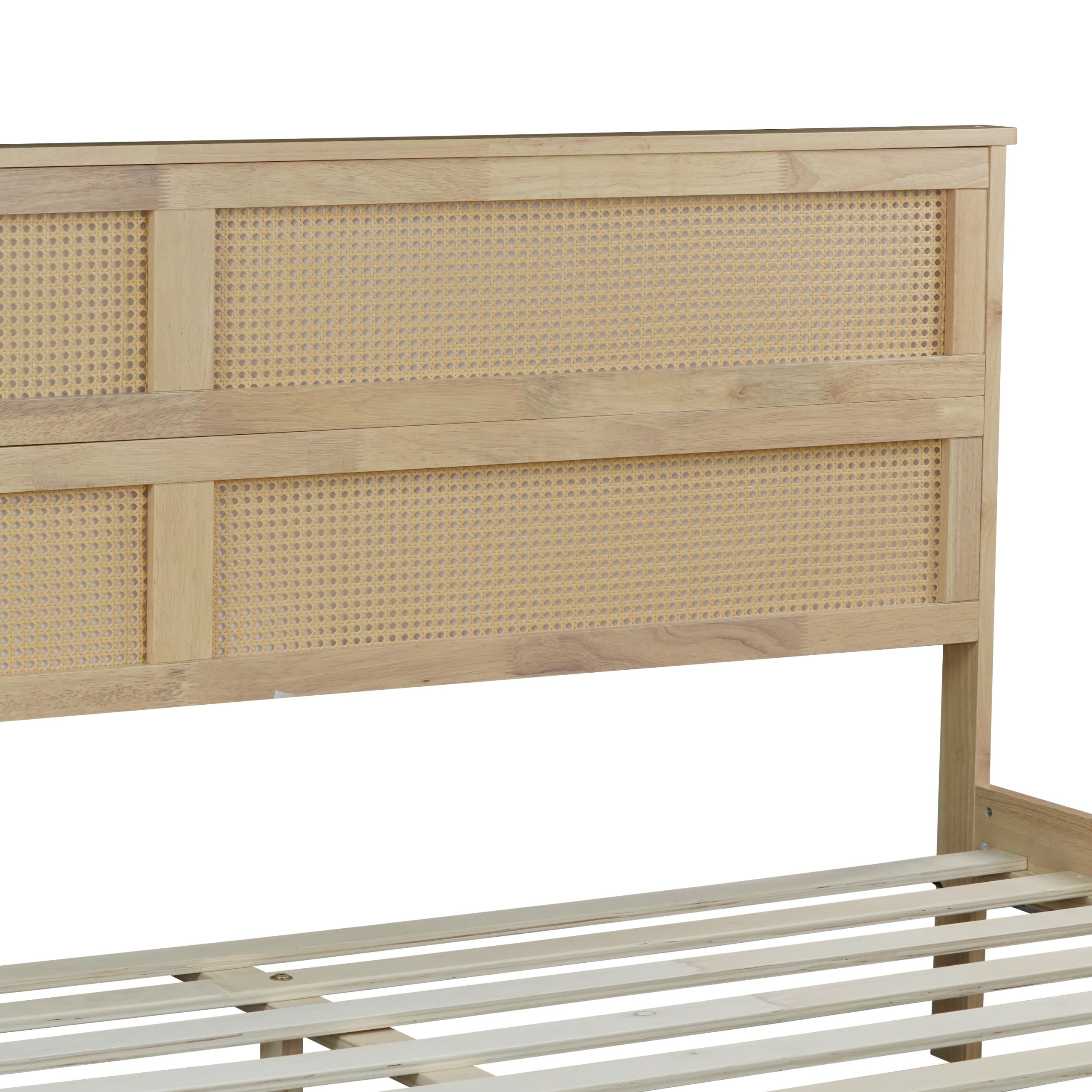 King Size Solid Wood Bed with Rattan Headboard 4 King Size Solid Wood Bed with Rattan Headboard