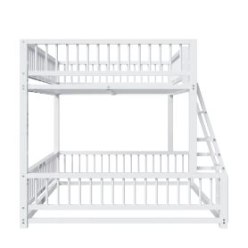 Full XL over Queen Floor Bunk Bed with Ladder and Safety Guardrails