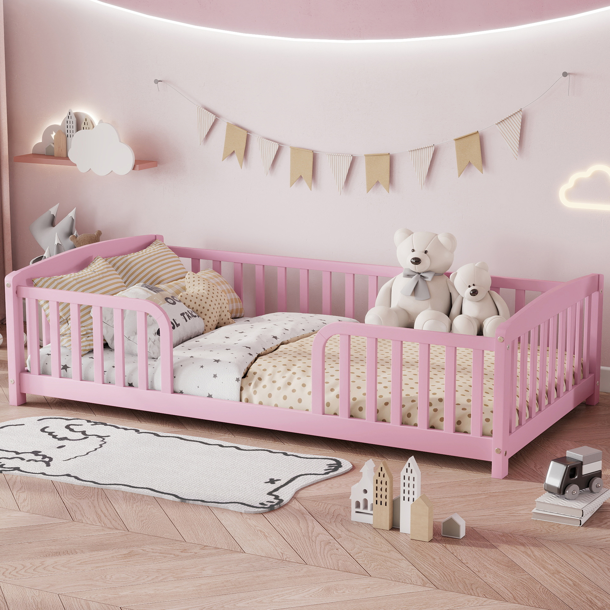 Twin Size Floor Fence Bed with Central Entrance 19 Twin Size Floor Fence Bed with Central Entrance