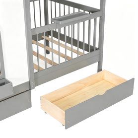 Twin Size House Bed with 2 Large Drawers, Side Bookshelf with LED Strip