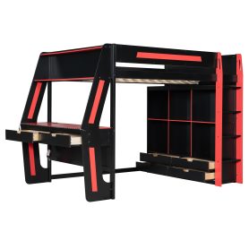 Full Size Gaming Loft Bed with Integrated Desk, Smart RGB LED Lights and USB Ports