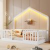 House Shape Twin Floor Bed with High Rails and Light