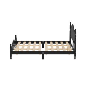 Retro Style Wooden Platform Bed with Wood Slats Support