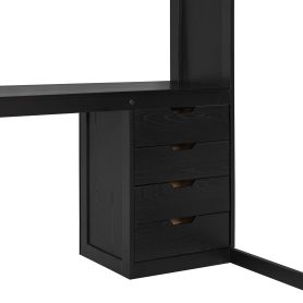 Full Size Solid Wood Loft Bed with L-Shaped Desk and 4 Drawers