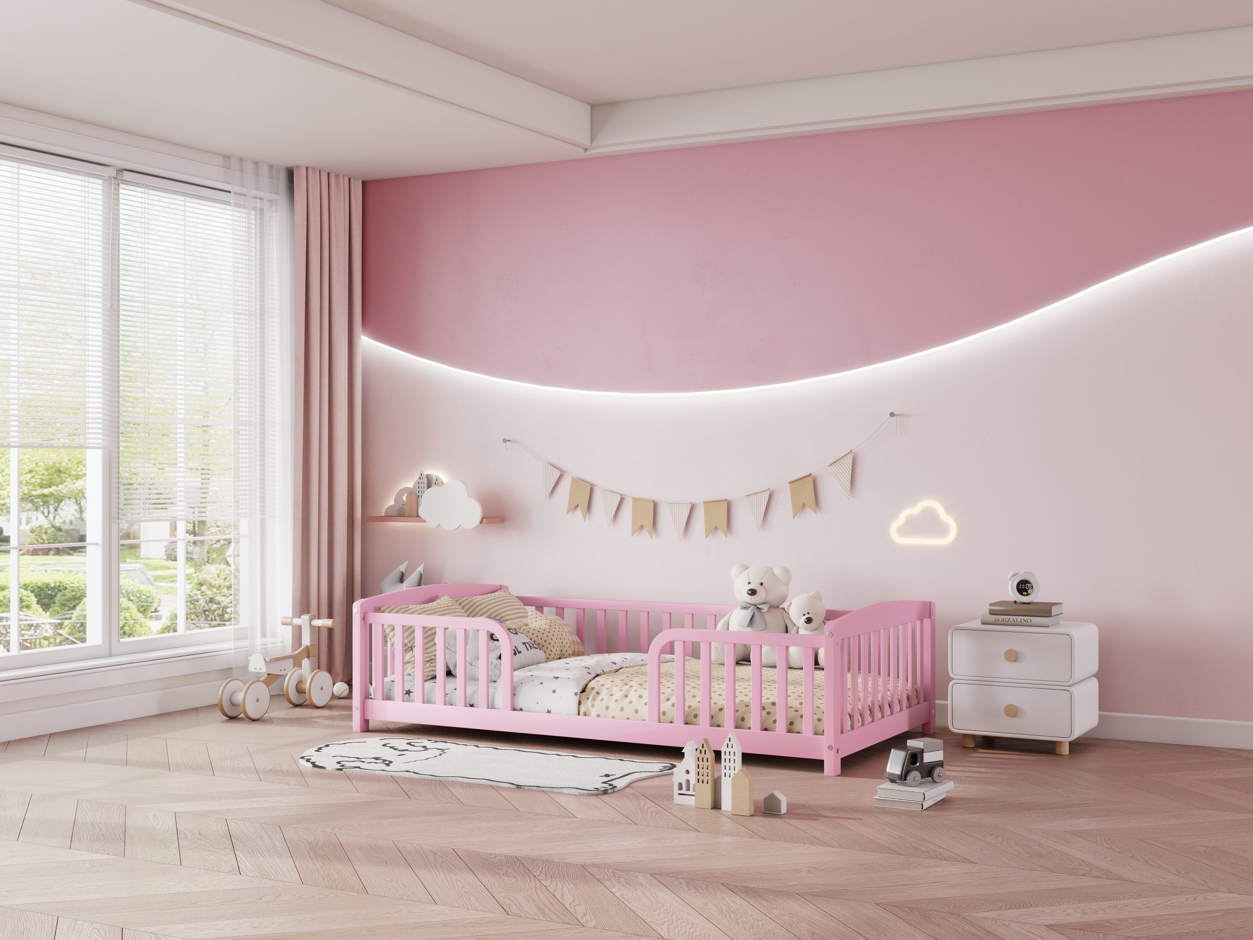Twin Size Floor Fence Bed with Central Entrance 25 Twin Size Floor Fence Bed with Central Entrance