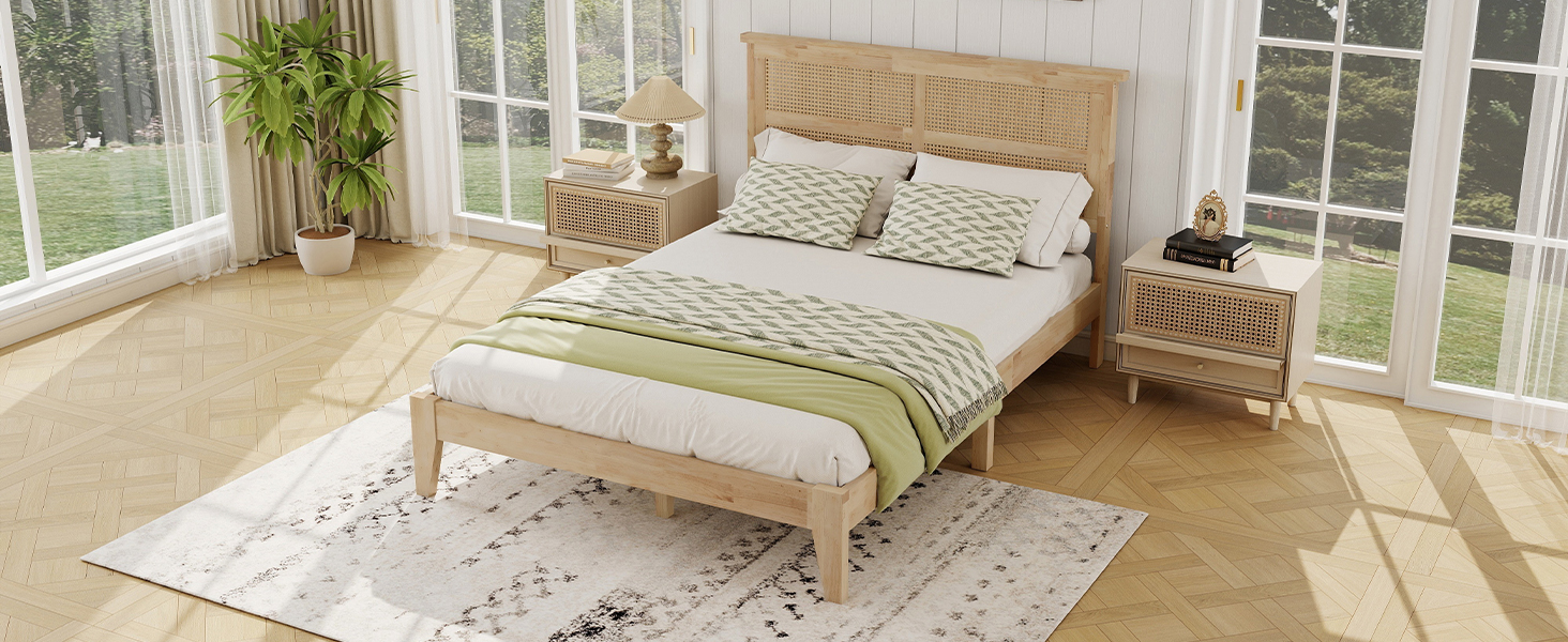 Full Size Solid Wood Bed with Rattan Headboard 24 Full Size Solid Wood Bed with Rattan Headboard