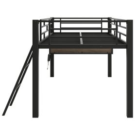 Twin Gaming Mid Loft Bed With Desk and LED Light