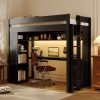 Twin Size Solid Wood Loft Bed with L-Shaped Desk and 4 Drawers