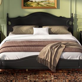 Retro Style Wooden Platform Bed with Wood Slats Support