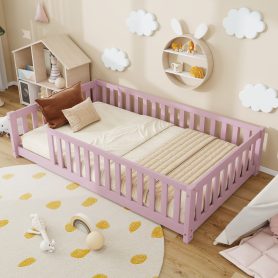 Twin Size Floor Bed with Fence without Door
