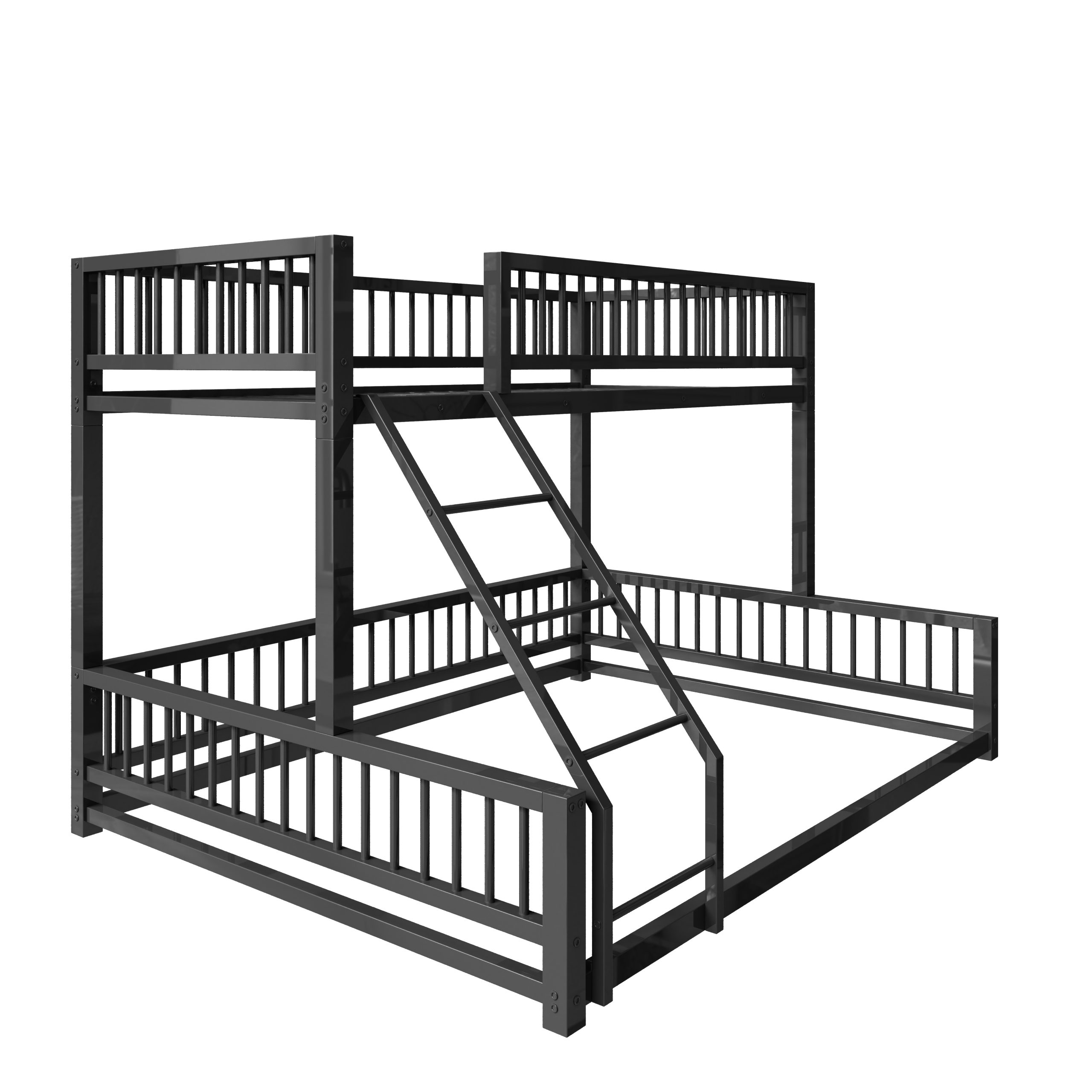 Twin XL over Queen Floor Bunk Bed with Ladder and Safety Guardrails