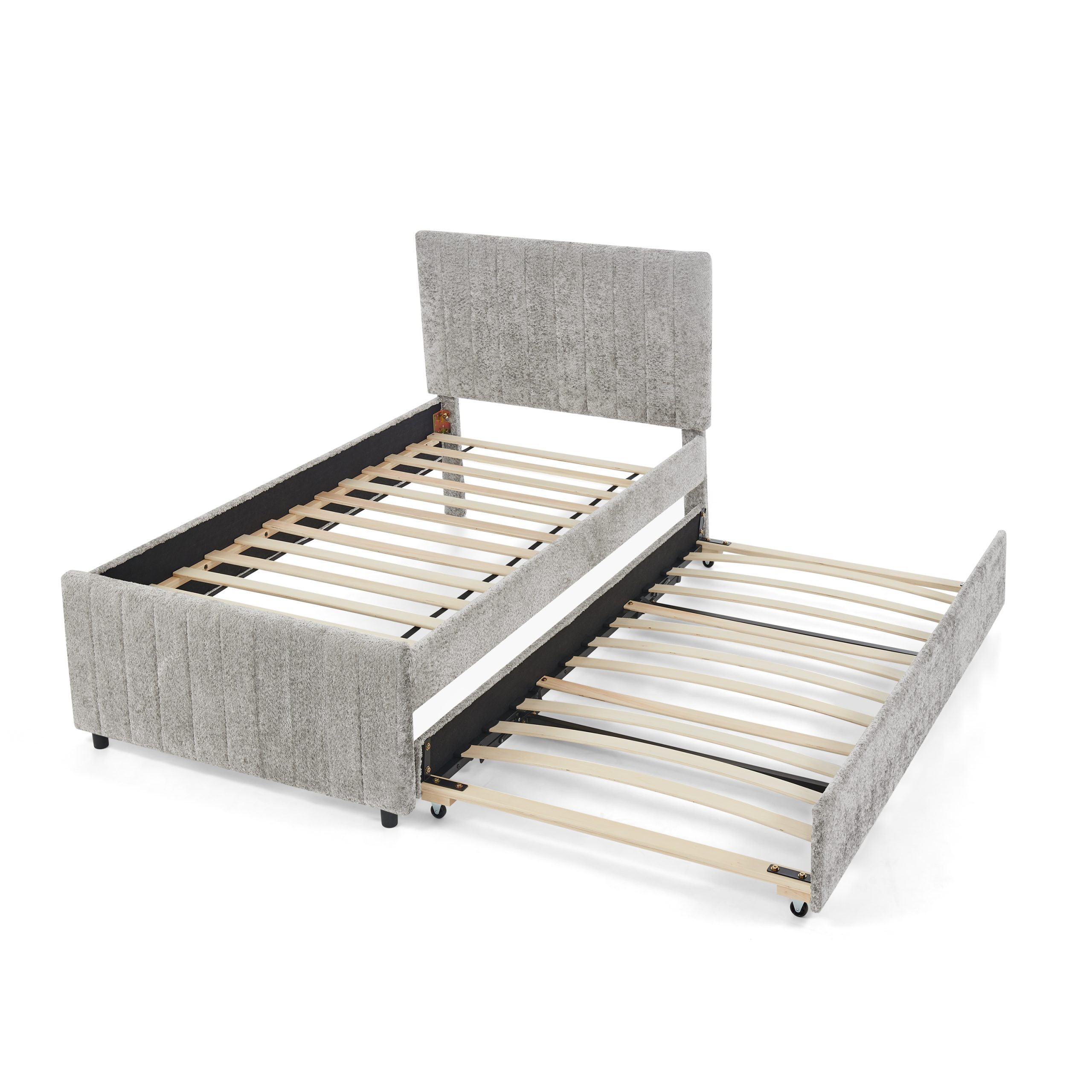 Twin Size Upholstered Bed with Vertical Channel Tufted Headboard & Nailhead Trim