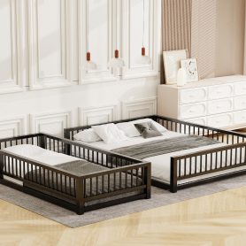 Twin XL over Queen Floor Bunk Bed with Ladder and Safety Guardrails