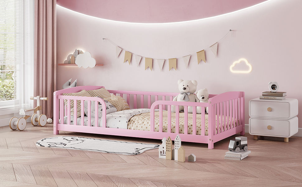 Twin Size Floor Fence Bed with Central Entrance 26 Twin Size Floor Fence Bed with Central Entrance