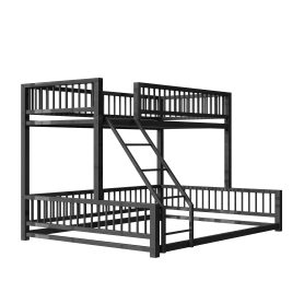 Twin XL over Queen Floor Bunk Bed with Ladder and Safety Guardrails