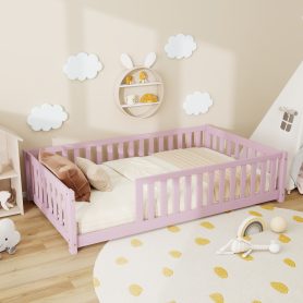 Twin Size Floor Bed with Fence without Door