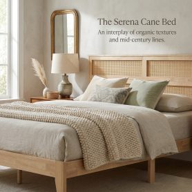 King Size Solid Wood Bed with Rattan Headboard 40 King Size Solid Wood Bed with Rattan Headboard