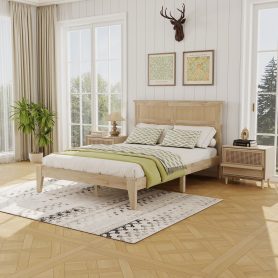 Full Size Solid Wood Bed with Rattan Headboard 46 Full Size Solid Wood Bed with Rattan Headboard