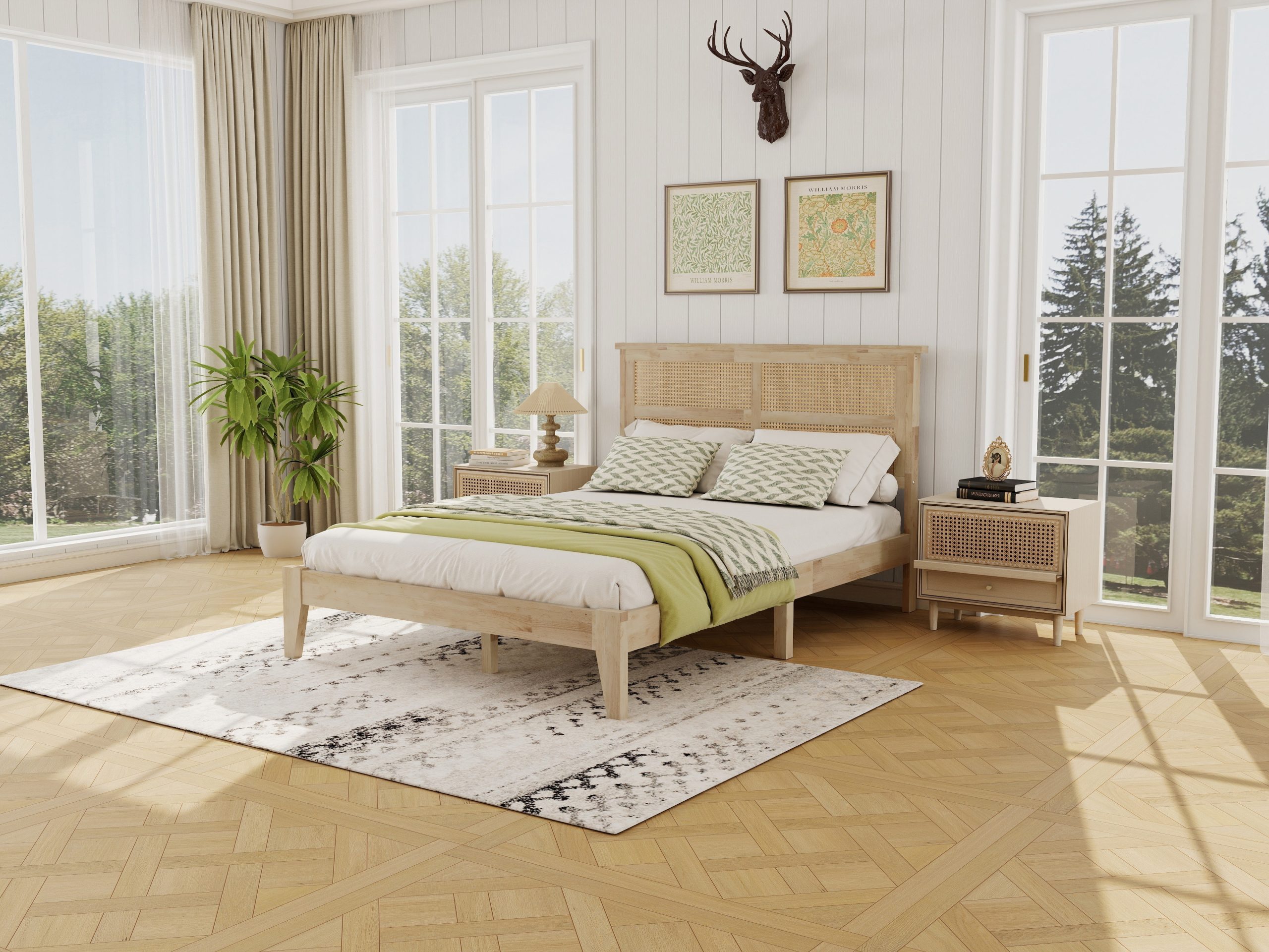 Full Size Solid Wood Bed with Rattan Headboard 18 Full Size Solid Wood Bed with Rattan Headboard