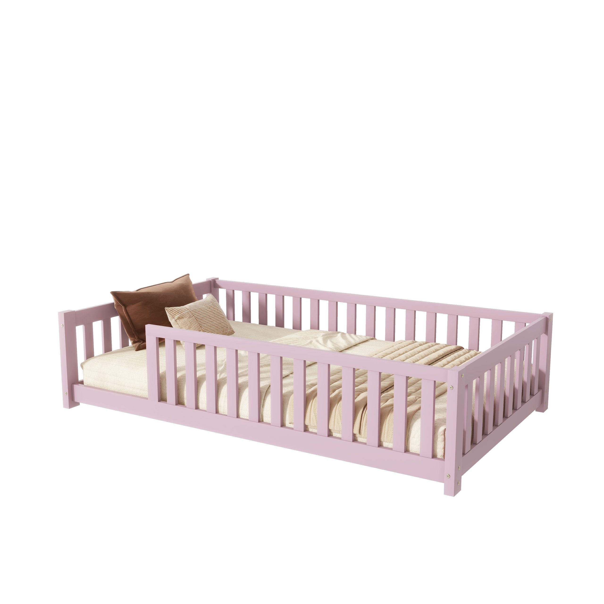 Twin Size Floor Bed with Fence without Door