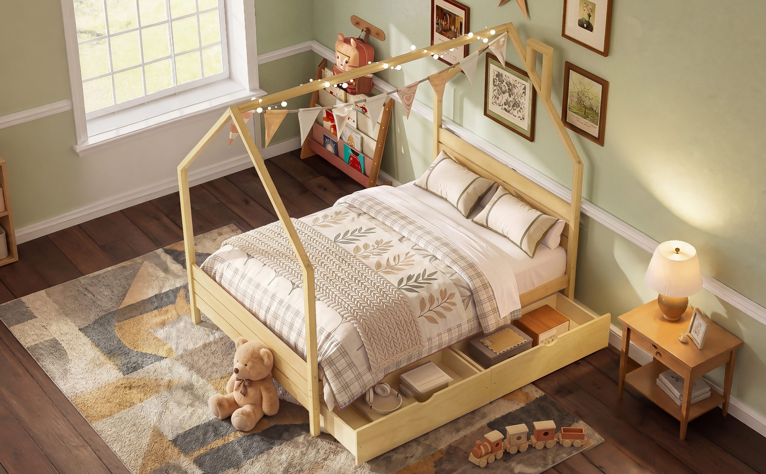 Full Size Montessori Bed With 2 Storage Drawers