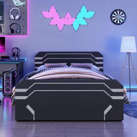 Queen Size Upholstered Gaming Bed with Side-Lift Hydraulic Storage System