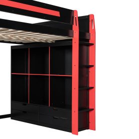 Full Size Gaming Loft Bed with Integrated Desk, Smart RGB LED Lights and USB Ports