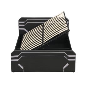 Queen Size Upholstered Gaming Bed with Side-Lift Hydraulic Storage System