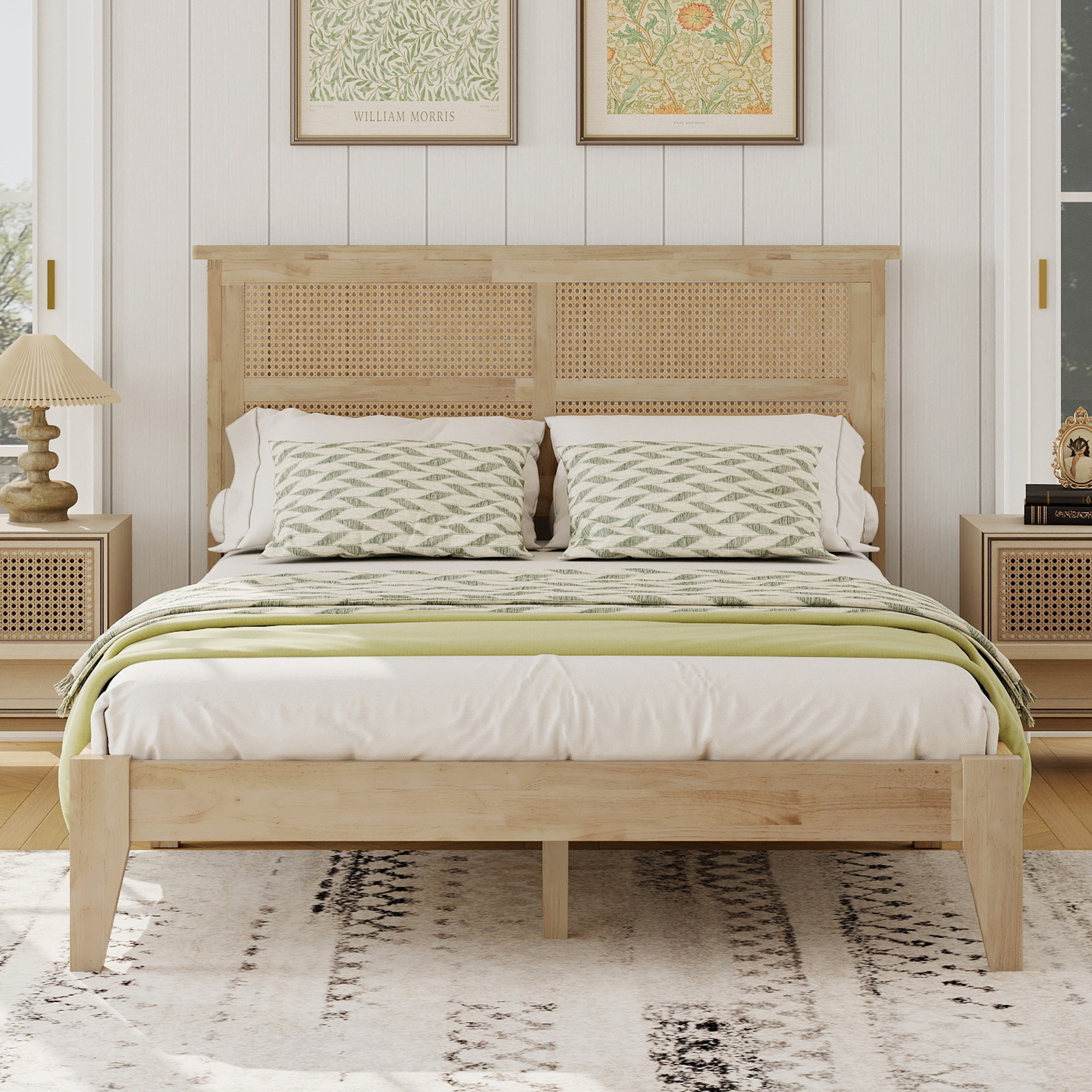 Full Size Solid Wood Bed with Rattan Headboard 8 Full Size Solid Wood Bed with Rattan Headboard