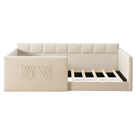 Velvet Upholstered Sofa Bed with High Side Panels and Side Entrance