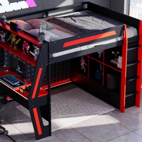 Full Size Gaming Loft Bed with Integrated Desk, Smart RGB LED Lights and USB Ports