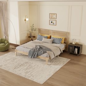 King Size Solid Wood Bed with Rattan Headboard 44 King Size Solid Wood Bed with Rattan Headboard