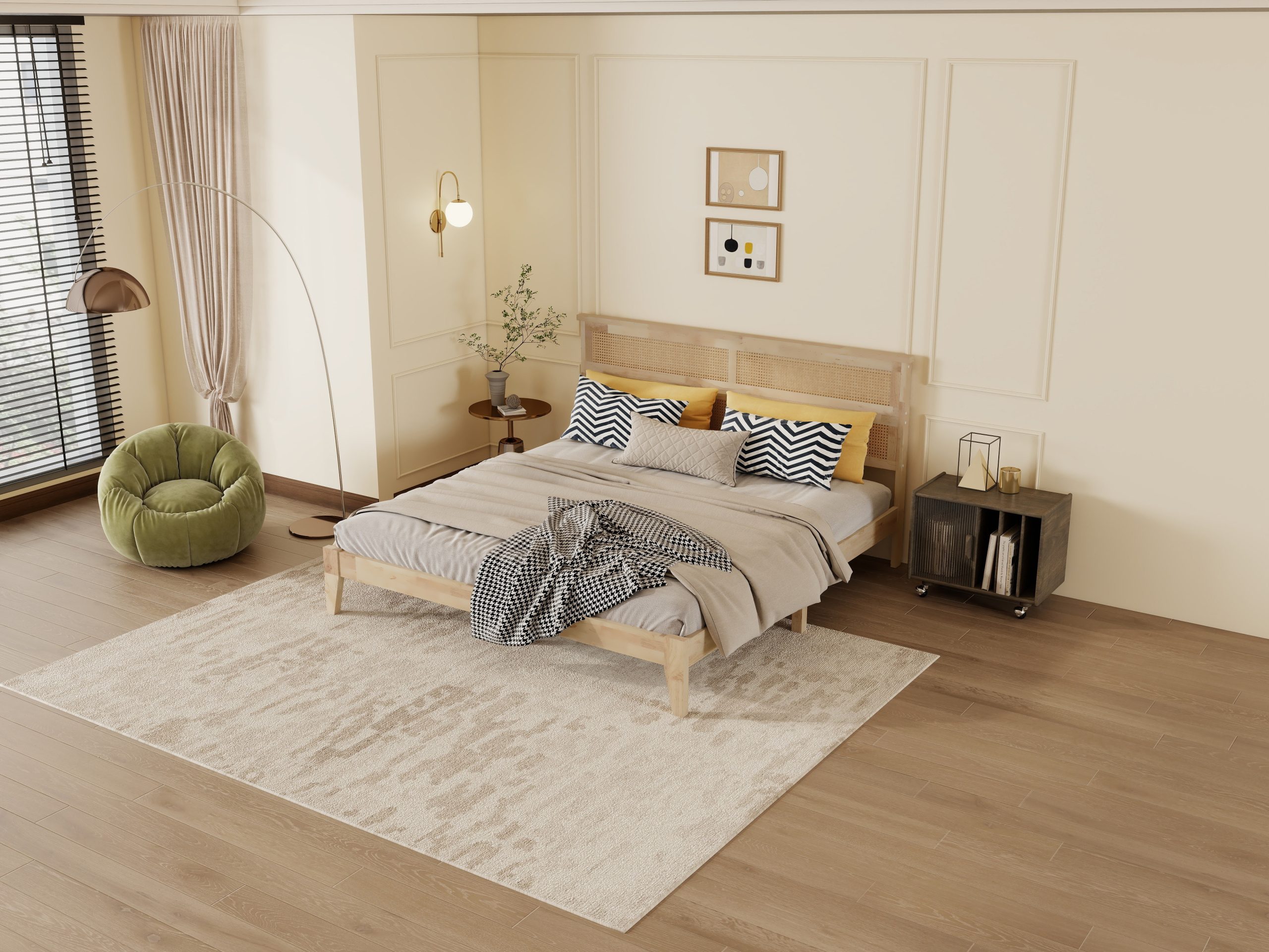King Size Solid Wood Bed with Rattan Headboard 18 King Size Solid Wood Bed with Rattan Headboard