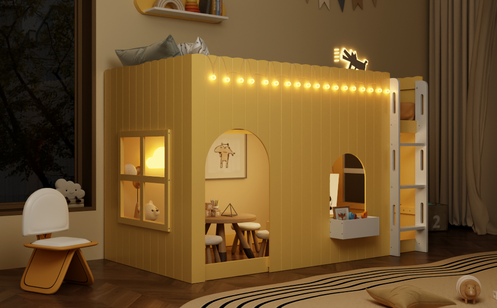 Twin Size Kids Loft Bed With Warm Led Light String 15 Twin Size Kids Loft Bed With Warm Led Light String
