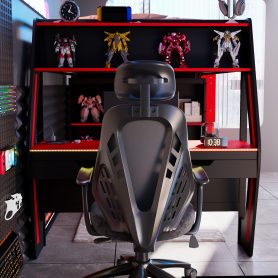 Full Size Gaming Loft Bed with Integrated Desk, Smart RGB LED Lights and USB Ports